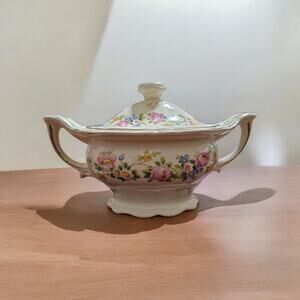 Vintage Edwin H. Knowles Small Floral Covered China Dish Made In USA